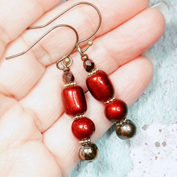 artisan earrings 454#mfs NEW boho burgundy hatpin drop earrings victorian goth A - Picture 3 of 5